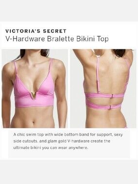 Victoria's secret very sexy v-hardware bralette bikini swim top PINK XLARGE